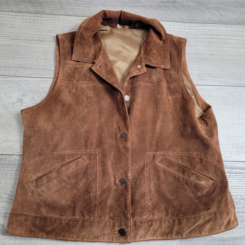 Vintage Eddie Bauer Seattle Suede Vest Womens L Button Front Washable Western